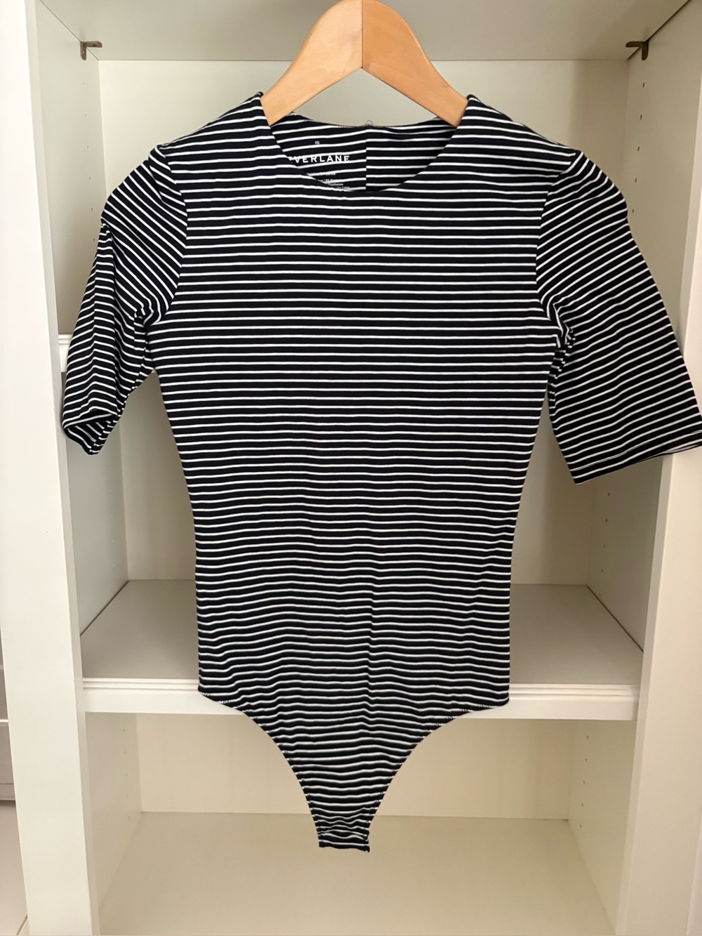 Everlane THE SHORT-SLEEVE CREW NECK BODYSUIT XS Black White stripe